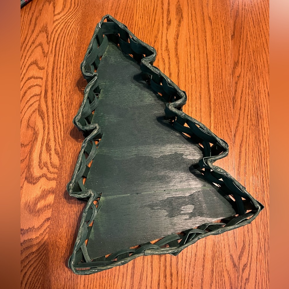 Vintage wicker Christmas tree serving basket.